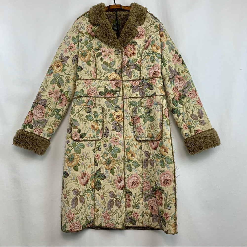 Anthro Fei Tapestry Muse Coat 10 Faux Sherpa